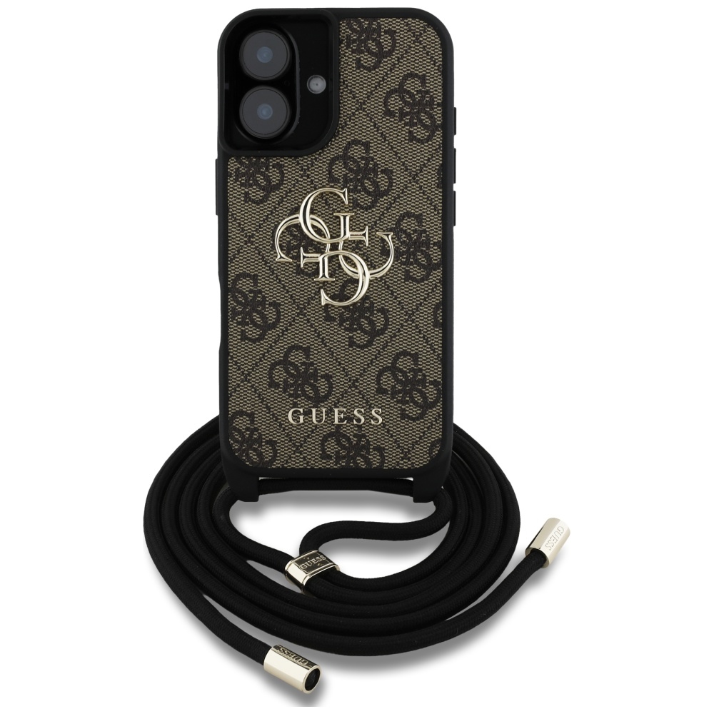 Калъф за iPhone 16 Plus - Guess Hardcase 4G Big Logo with Cord Strap (GUHCP16MP4GMGCRW) - Кафяв