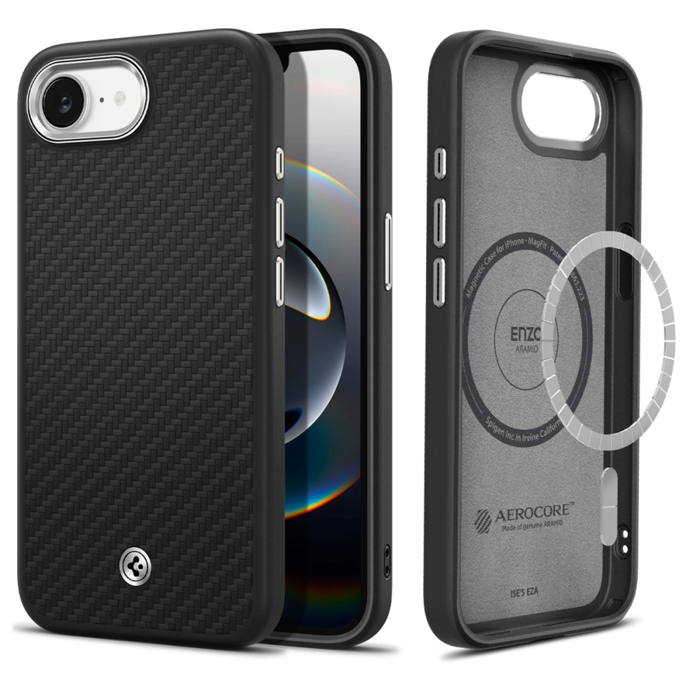 Калъф за iPhone 16e / iPhone 17e - Spigen Enzo Enzo Aramid MagSafe (ACS09153) - Черен мат