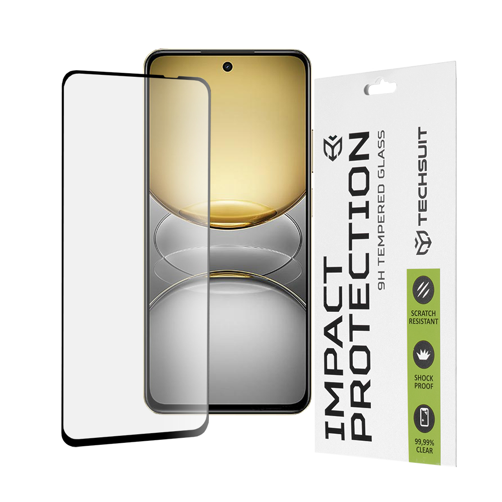 Фолио за Realme C75 / Realme 14x - Techsuit 111D Full Cover / Full Glue Glass - черно