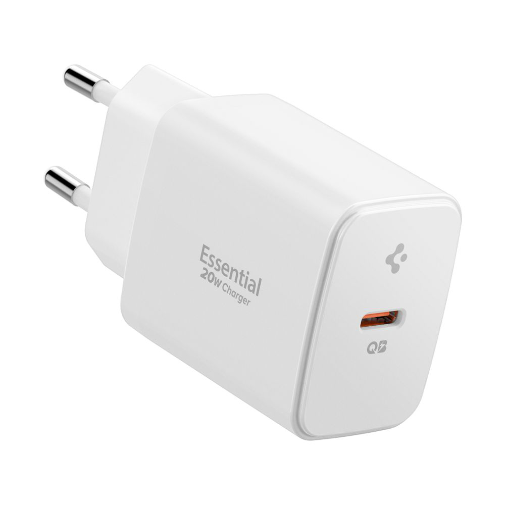 Зарядно устройство с щепсел, 20W, Type-C, Type-C, GaN, Fast Charging - Spigen Essential EE201EU (ACH08701) - Бяло