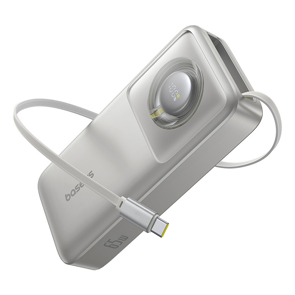 Power Bank 20000mAh, 65W, вграден Type-C кабел - Baseus Free2Pull (P10073700843-00) - Сив