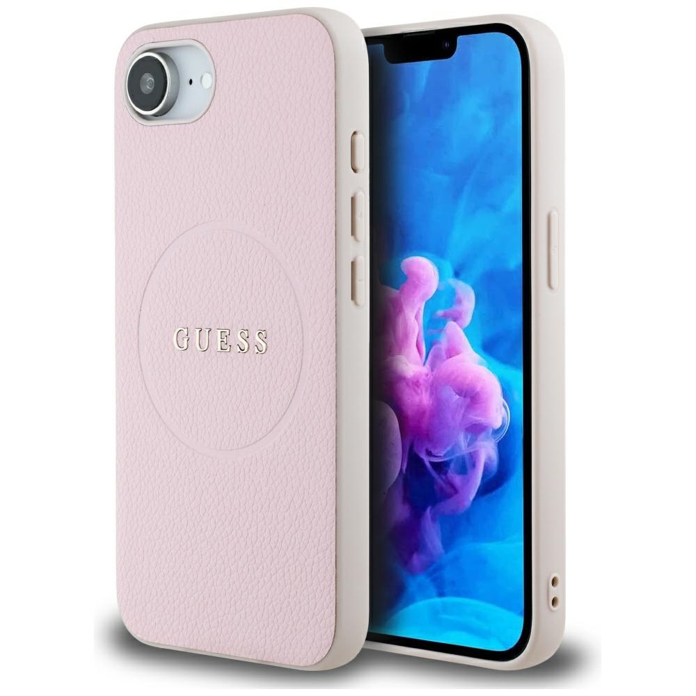 Калъф за iPhone 16e / iPhone 17e - Guess Grained Златист Ring MagSafe (GUHMPMPSE4PGHSHSMMP) - Розов