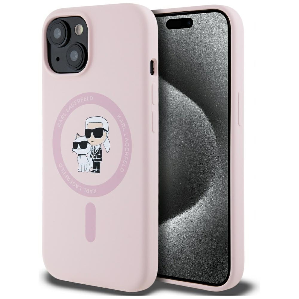 Калъф за iPhone 15 - Karl Lagerfeld Silicone MagSafe (KLHMP15SSCMCMKKCRHP) - Розов Karl&Choupette