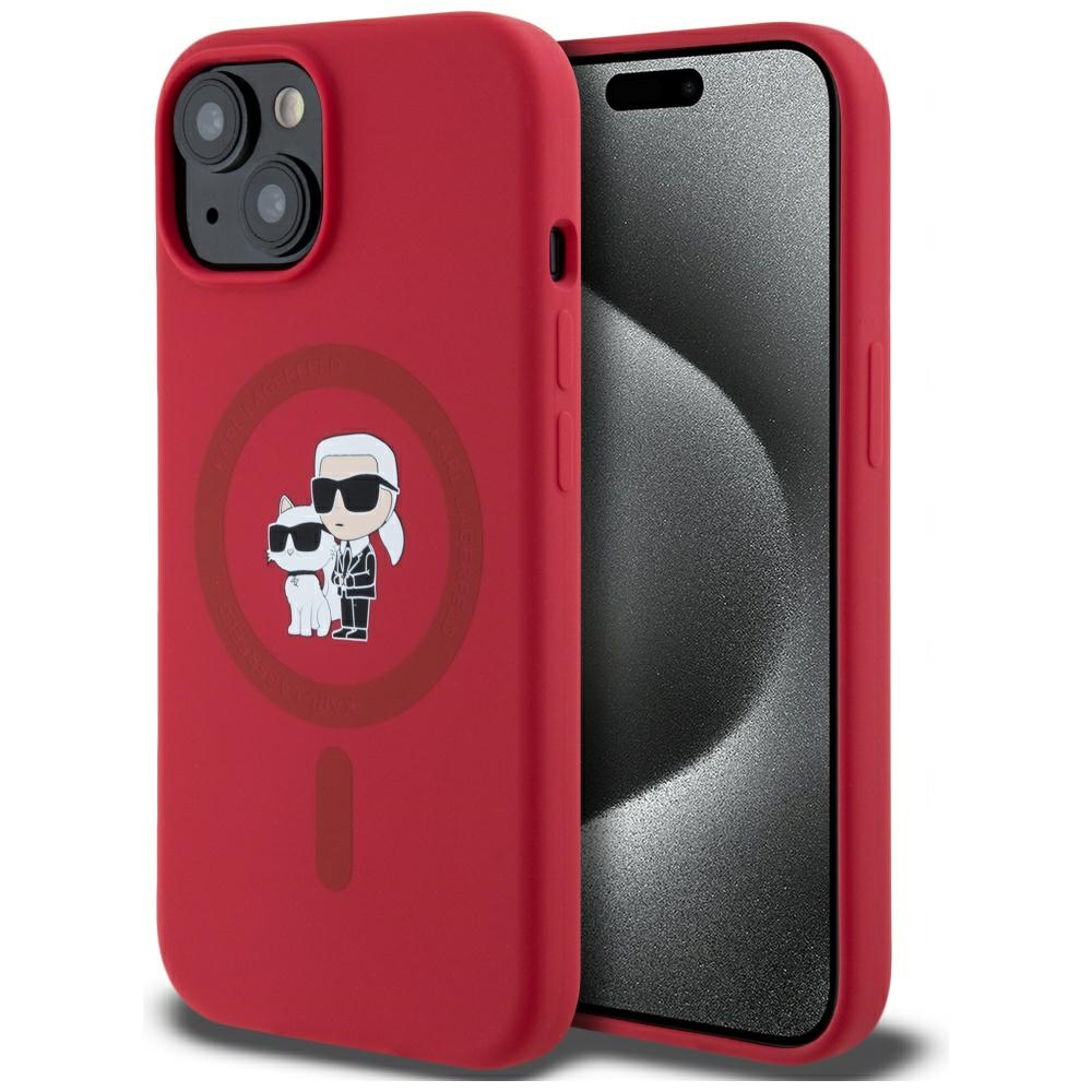 Калъф за iPhone 15 - Karl Lagerfeld Silicone MagSafe (KLHMP15SSCMCMKCRHR) - Червен Karl&Choupette