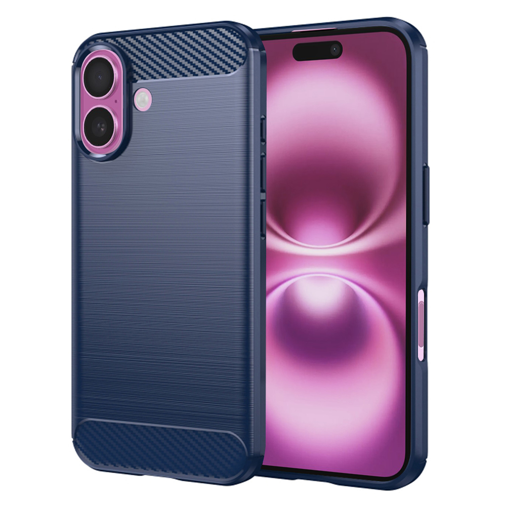 Калъф за iPhone 16 Plus - Techsuit Carbon Silicone - Син