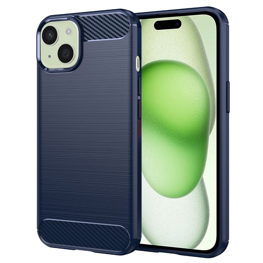 Калъф за iPhone 15 Plus - Techsuit Carbon Silicone - Син