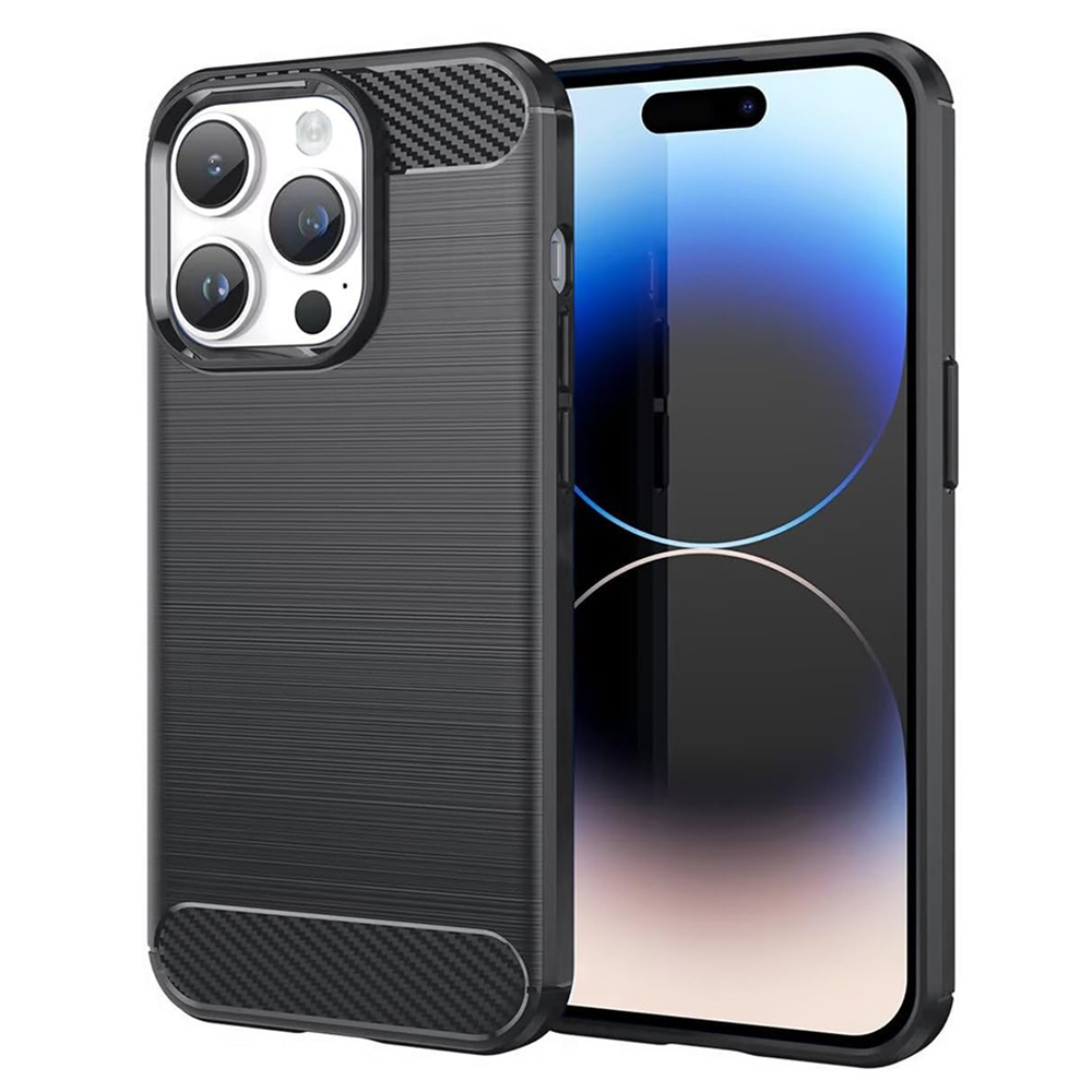 Калъф за iPhone 14 Pro - Techsuit Carbon Silicone - Черен