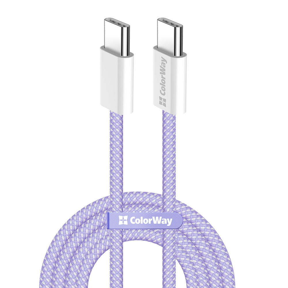 Кабел Type-C, 60W, 1m - ColorWay (CW-CB-CBPDCC061-PU) - Лилав
