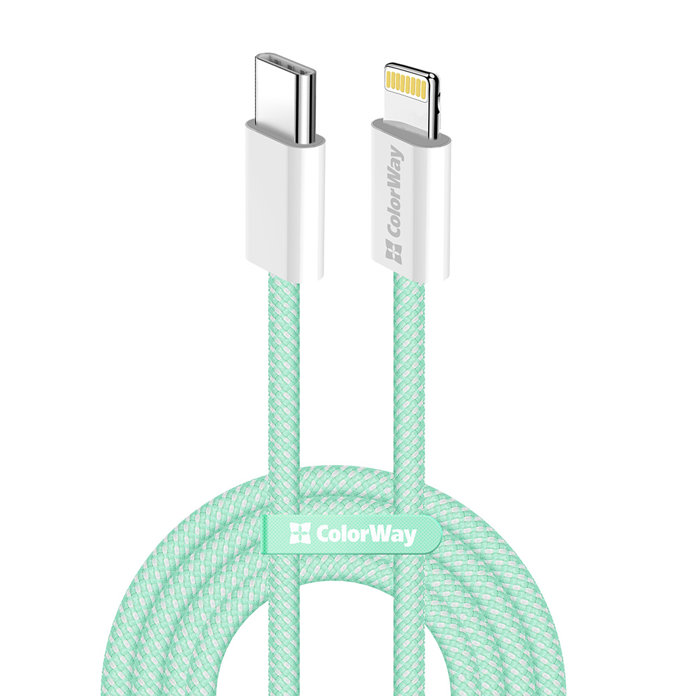 Кабел Type-C към Lightning, 27W, 1m - ColorWay (CW-CB-CBPDCL061-G) - Зелен
