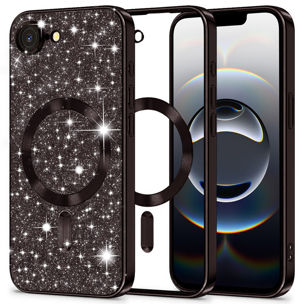 Калъф за iPhone 16e / iPhone 17e - Techsuit Luxury Glitter MagSafe MagSafe - Черен