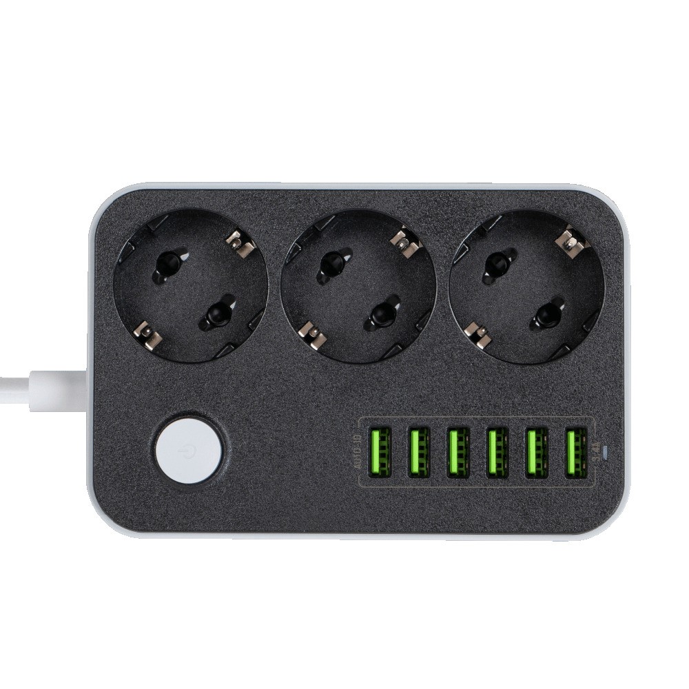 Удължител за щепсел, 6xUSB, защитен от деца, 1,8 м - ColorWay (CW-CHE36B) - Бял
