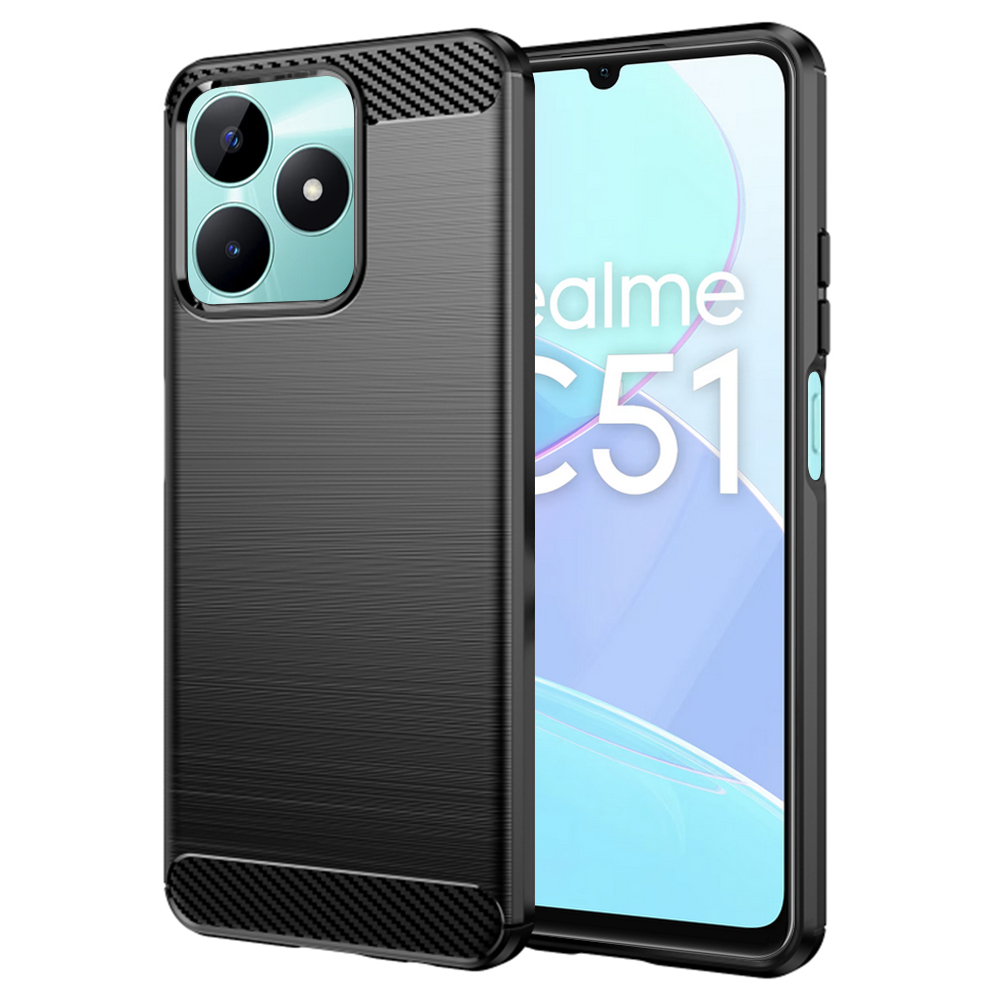 Калъф за Realme C51 / Note 50 - Techsuit Carbon Silicone - Черен