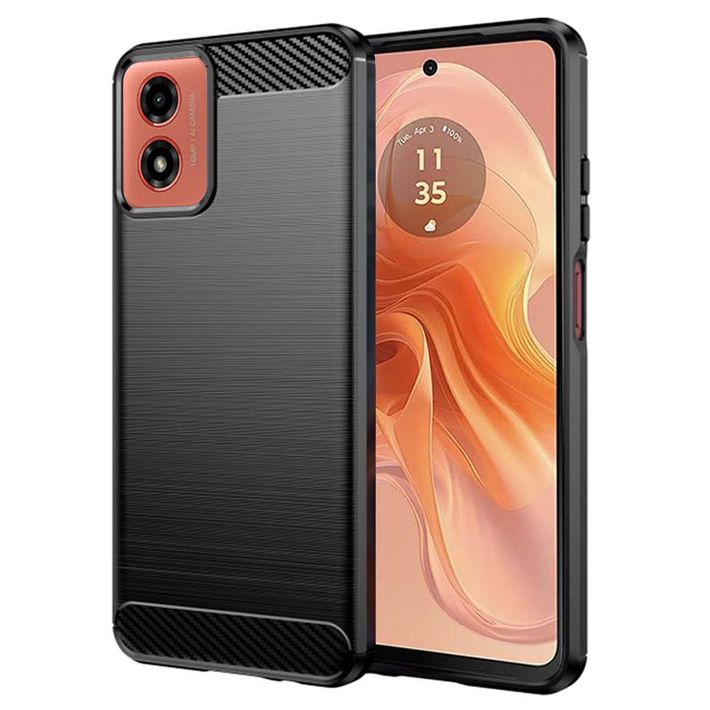 Калъф за Motorola Moto G04 / Moto G04s / Moto G24 / G24 Power / Moto E14 - Techsuit Carbon Silicone - Черен