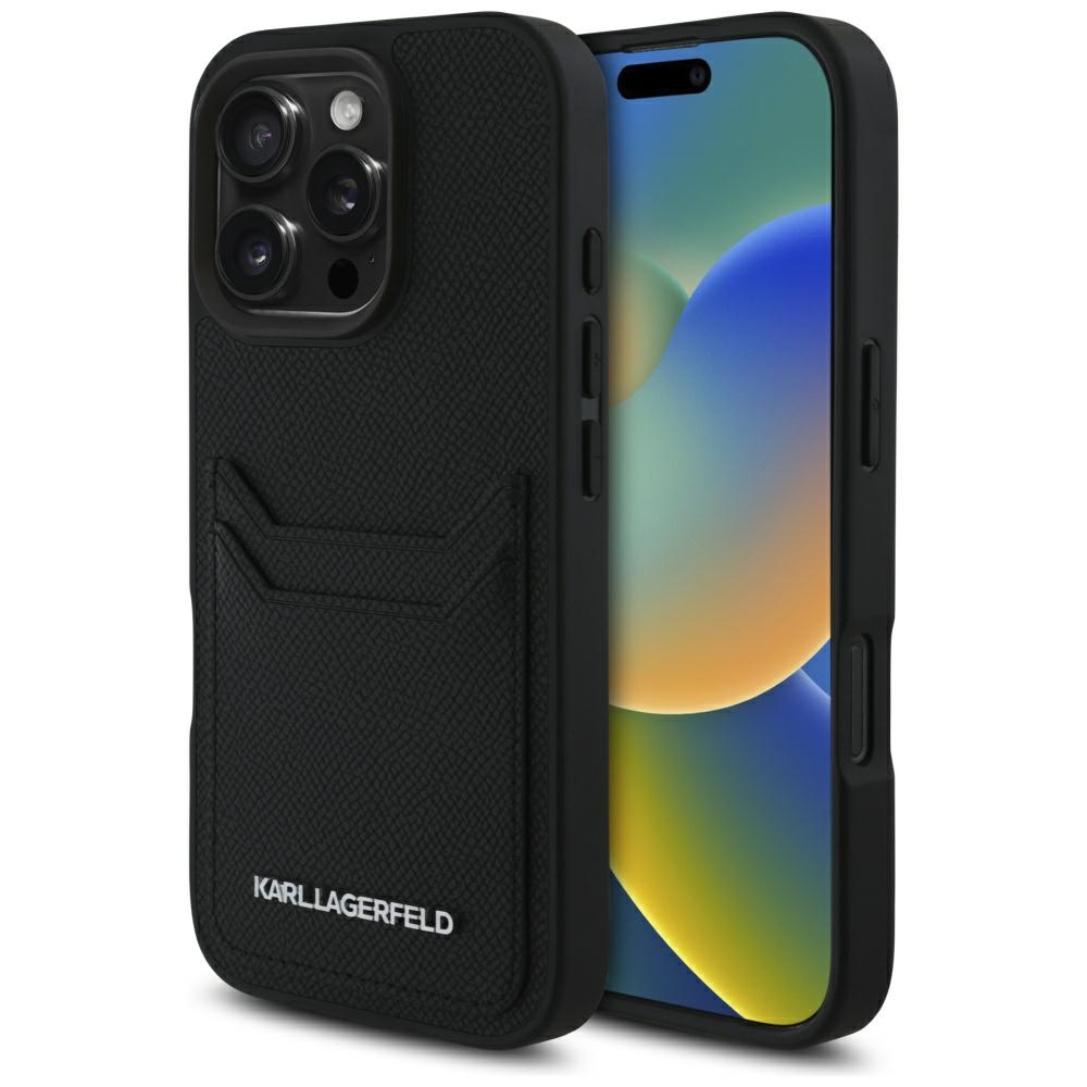 Калъф за IPhone 16 Pro Max - Karl Lagerfeld Hardcase Grained Leather Cards Slots (KLHCHCP16XPKHPORPK) - Metal Elong