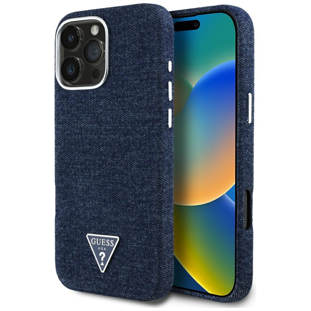 Калъф за iPhone 16 Pro Max - Guess Denim Triangle Logo MagSafe (GUHMP16XRJFJFWWTLB) - Син