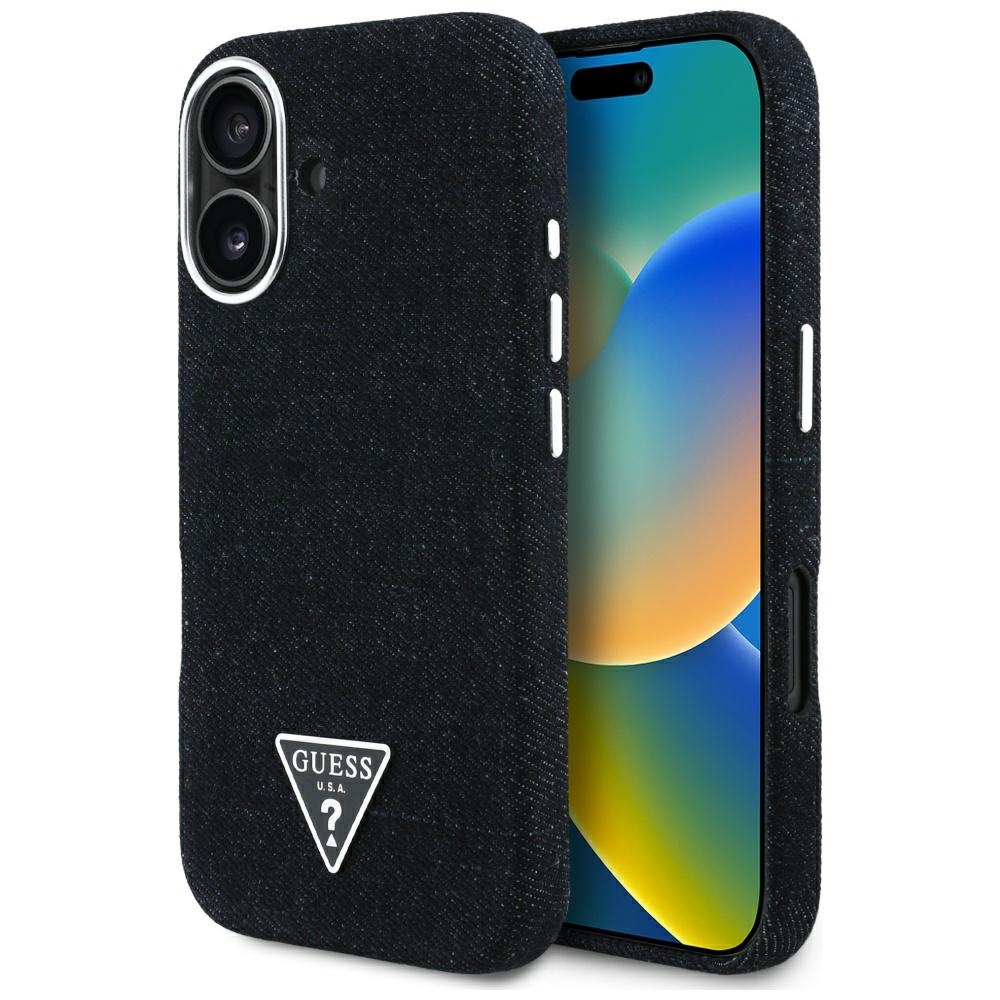 Калъф за iPhone 16 - Guess Denim Triangle Logo MagSafe (GUHMP16SRJFWWTLK) - Черен