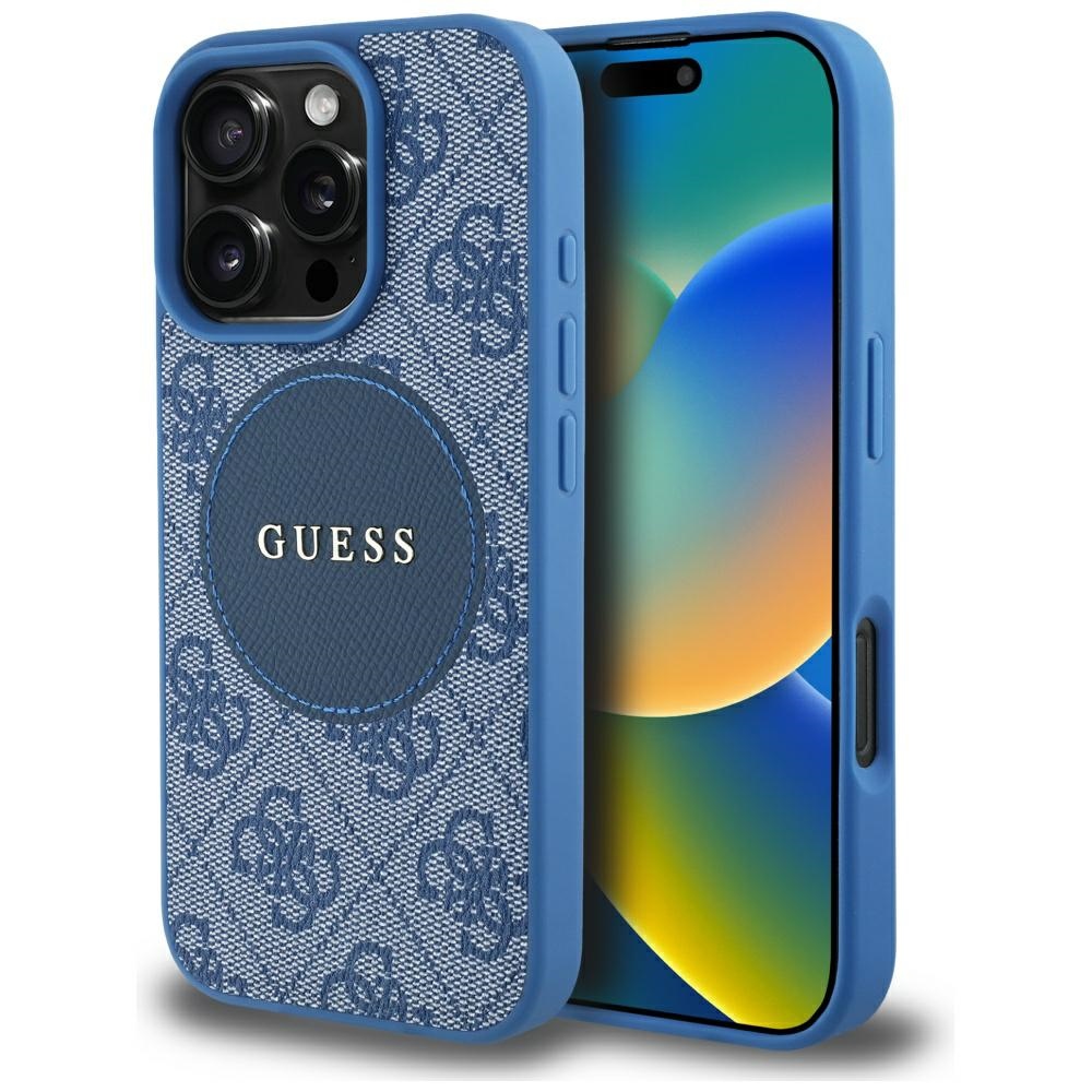Калъф за iPhone 16 Pro Max - Guess 4G Circle Classic Classic Logo MagSafe (GUHMP16XP4PGRSGB) - Син