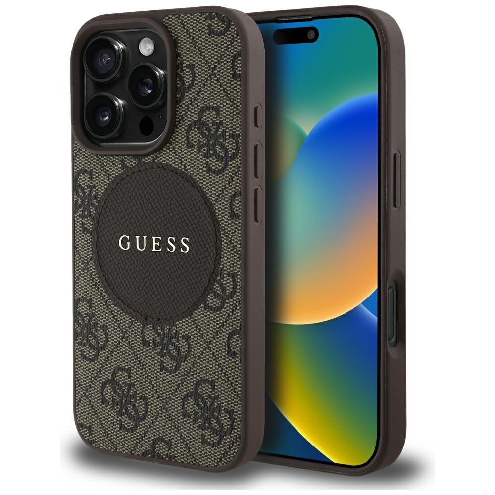 Калъф за iPhone 16 Pro Max - Guess 4G Circle Classic Classic Logo MagSafe (GUHMP16XP4PGRSGW) - Кафяв