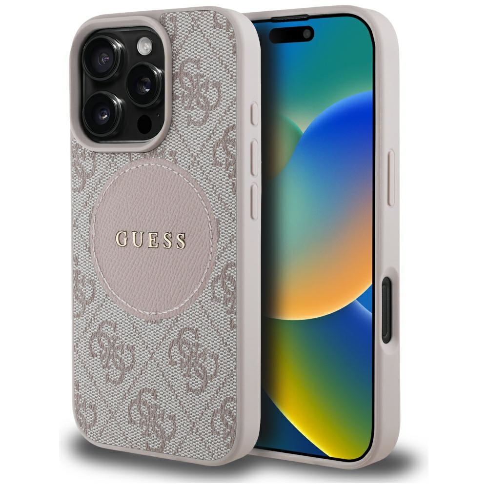 Калъф за iPhone 16 Pro Max - Guess 4G Circle Classic Classic Logo MagSafe (GUHMP16XP4PGRSGP) - Розов