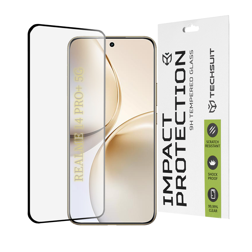 Фолио за Realme 14 Pro+ - 111D пълно покритие / пълно залепено стъкло / 3D извит екран - Черен