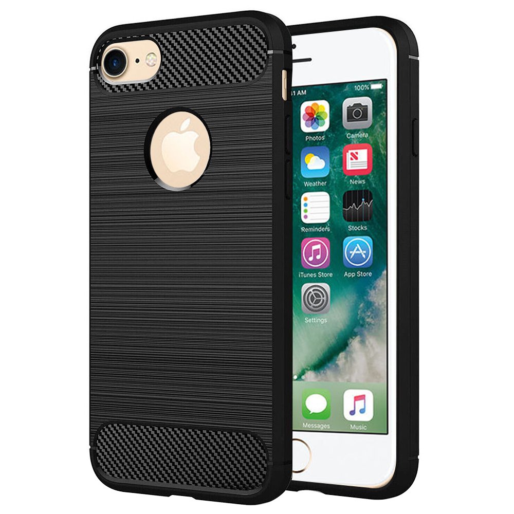 Калъф за iPhone 7 / iPhone 8 - Techsuit Carbon Silicone - Черен