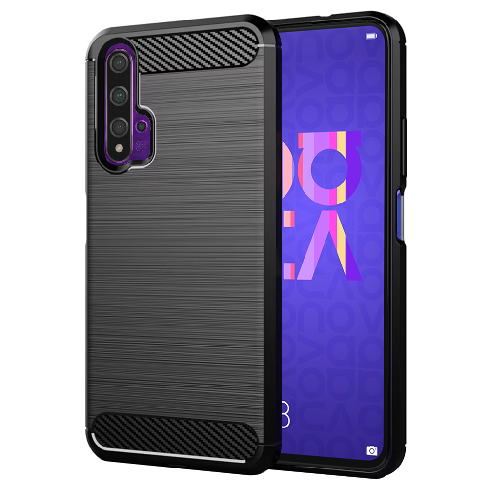 Калъф за Huawei Nova 5T / Honor 20 - Techsuit Carbon Silicone - Черен