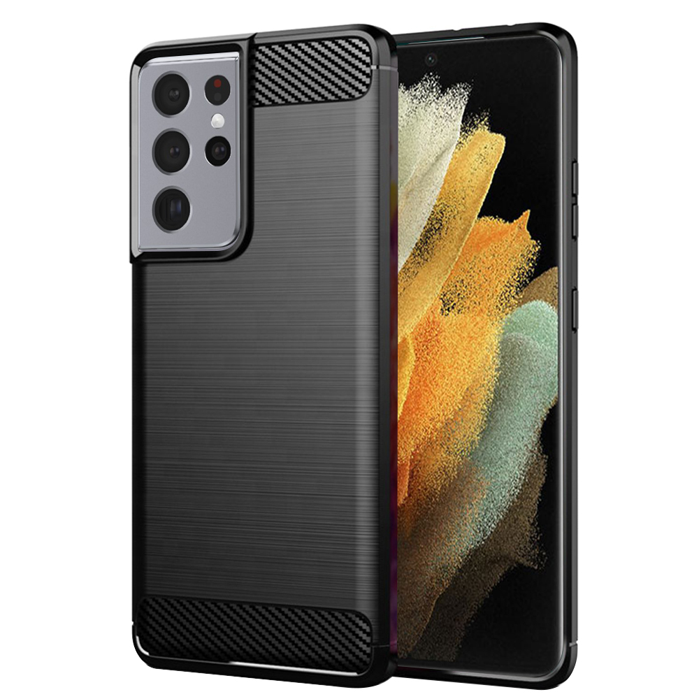 Калъф за Samsung Galaxy S21 Ultra 5G - Techsuit Carbon Silicone - Черен