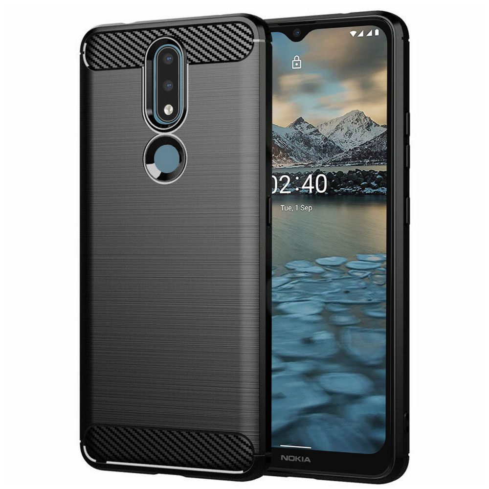 Калъф за Nokia 2.4 - Techsuit Carbon Silicone - Черен