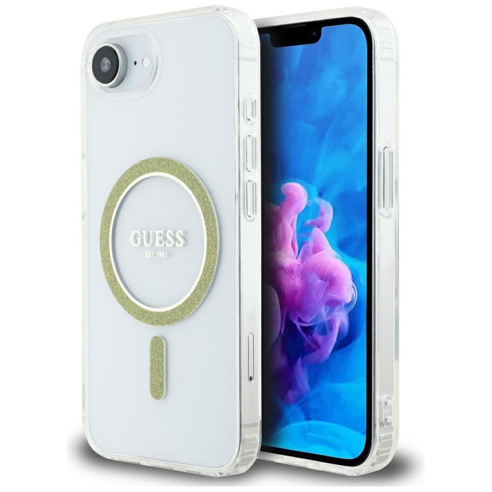Калъф за iPhone 16e / iPhone 17e - Guess IML Glitter Circle MagSafe (GUHMPSE4HFGERET) - Прозрачен