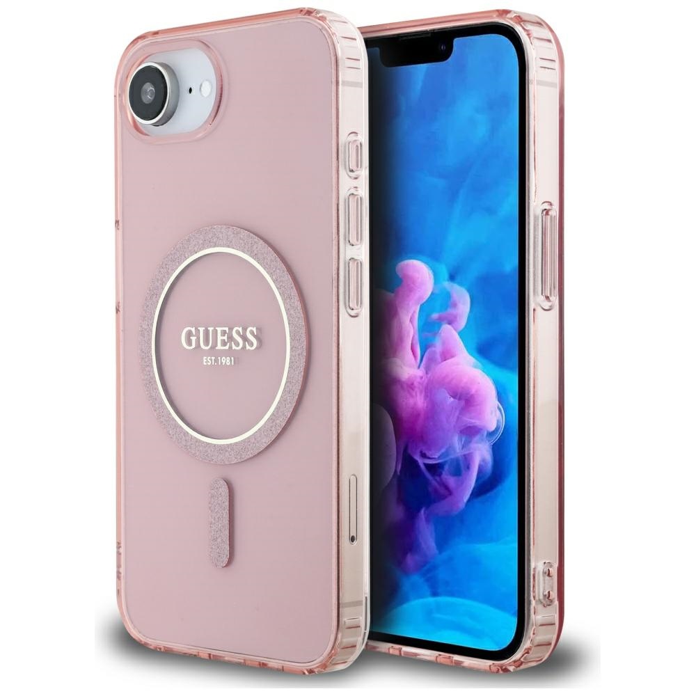 Калъф за iPhone 16e / iPhone 17e - Guess IML Glitter Circle MagSafe (GUHMPSE4HFHFGEREP) - Розов