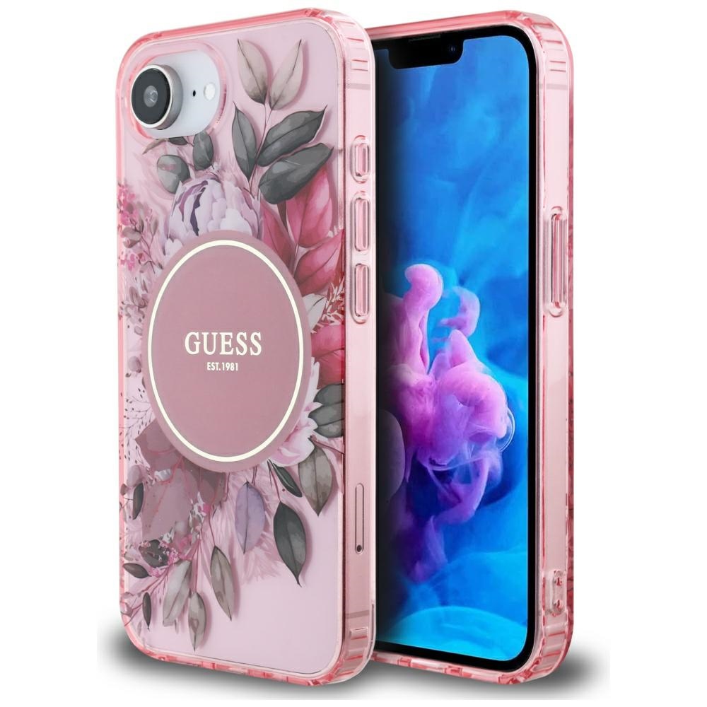 Калъф за iPhone 16e / iPhone 17e - Guess IML Flowers MagSafe (GUHMPSE4HFHFWWBRCEP) - Розов