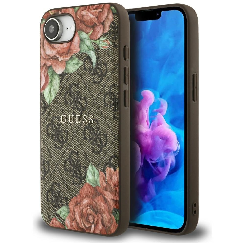Калъф за iPhone 16e / iPhone 17e - Guess Hardcase 4G Flower Print MagSafe (GUHMPSE4P4ROPEMCW) - Кафяв