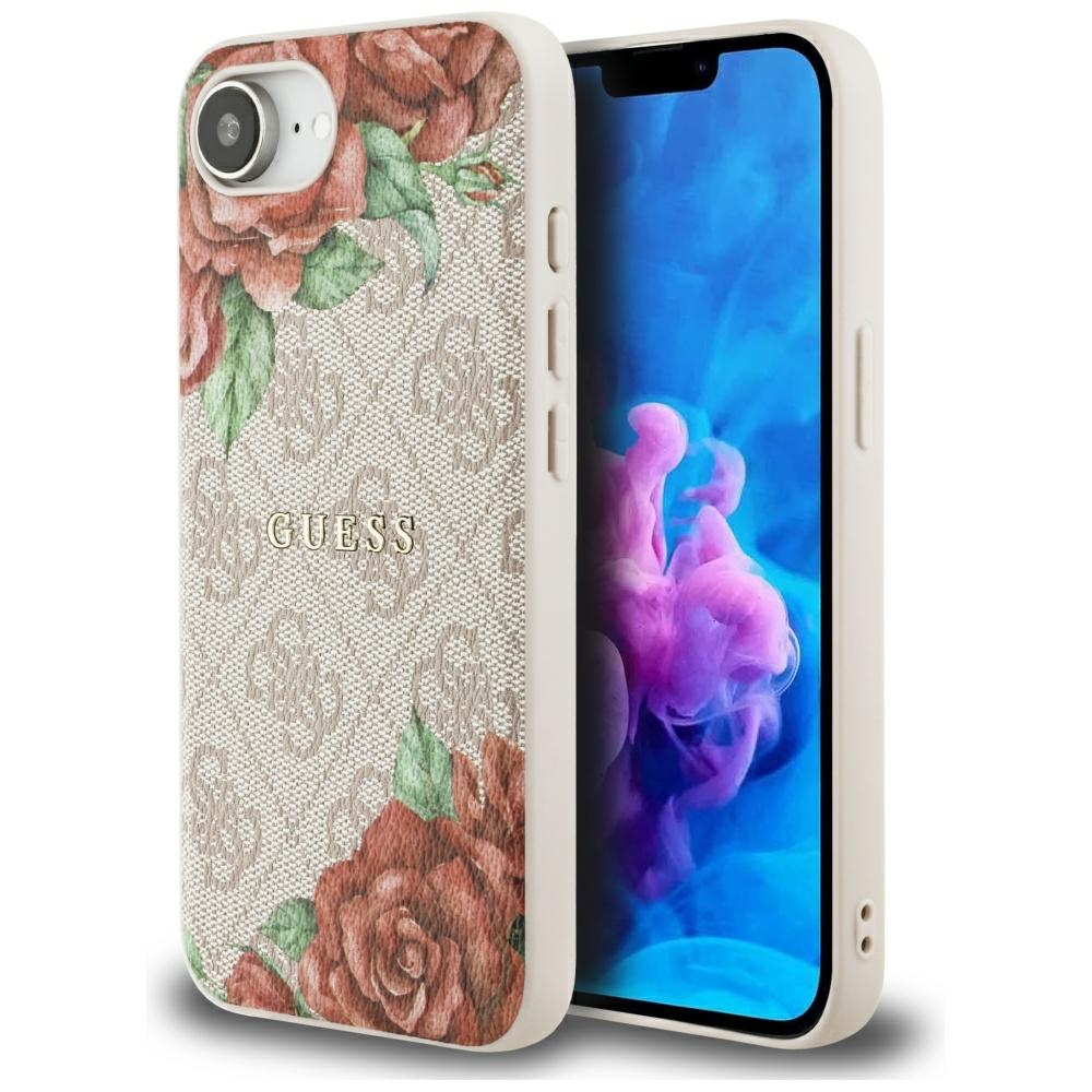 Калъф за iPhone 16e / iPhone 17e - Guess Hardcase 4G Flower Print MagSafe (GUHMPSE4P4ROPEMCP) - Розов