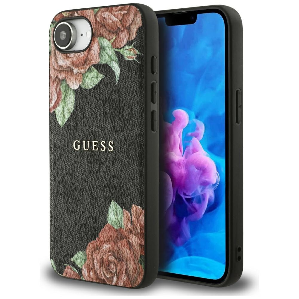 Калъф за iPhone 16e / iPhone 17e - Guess Hardcase 4G Flower Print MagSafe (GUHMPSE4P4ROPEMCK) - Черен