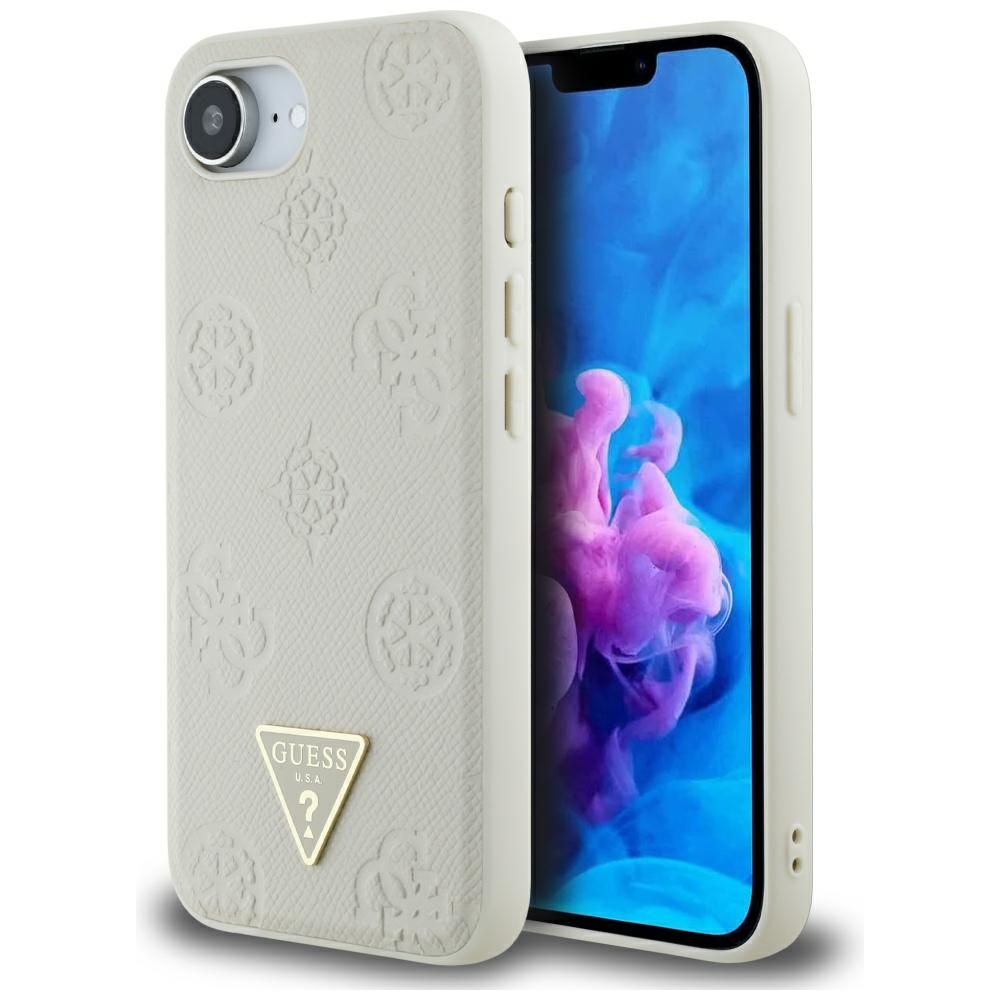 Калъф за iPhone 16e / iPhone 17e - Guess Peony Grained Hot Stamp Hot Stamp Triangle Logo MagSafe (GUHMPSE4PGBTME) - Бежов