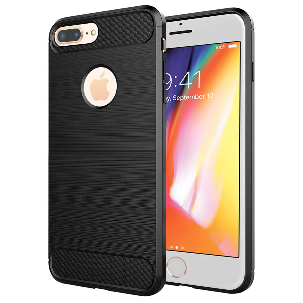 Калъф за iPhone 8 Plus - Techsuit Carbon Silicone - Черен
