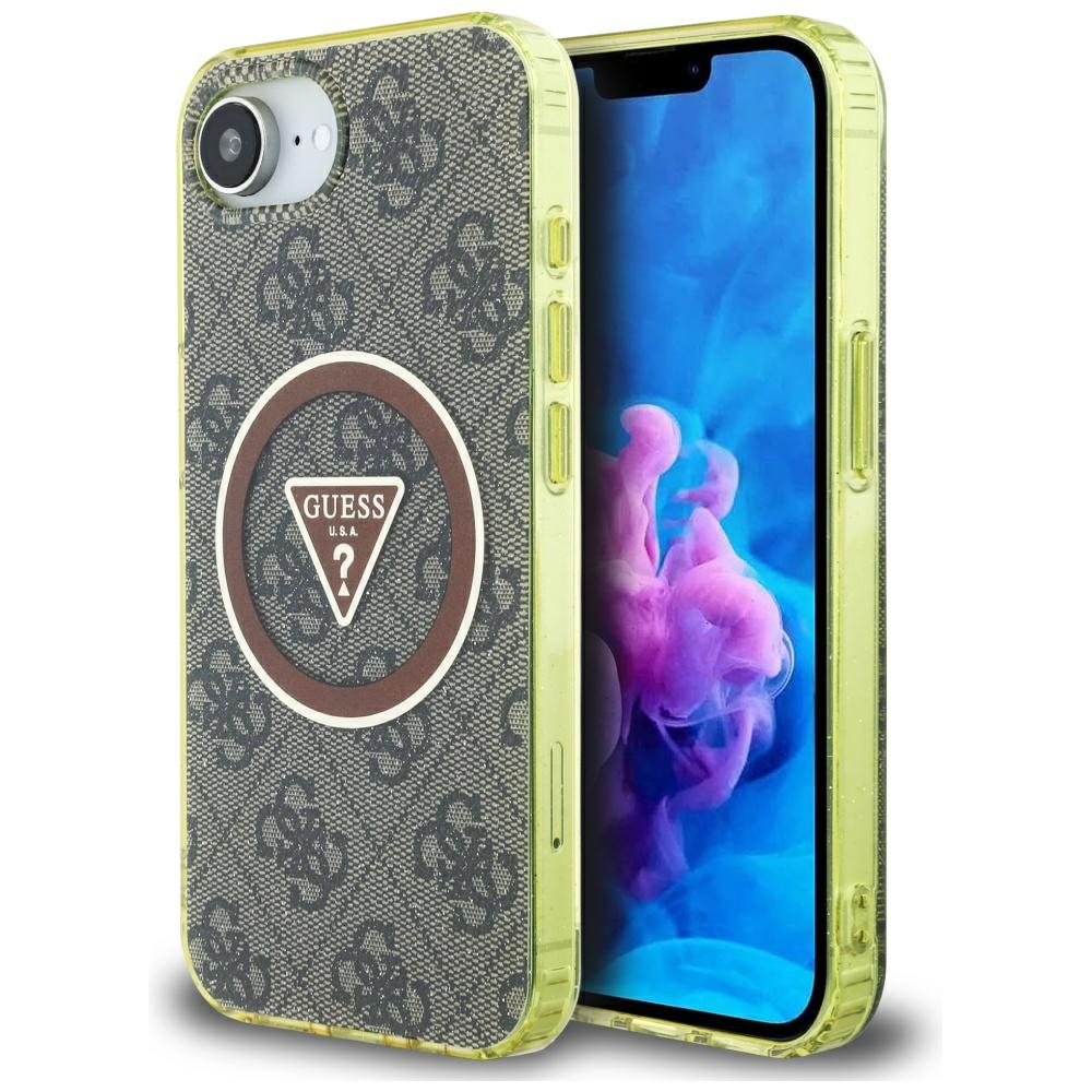 Калъф за iPhone 16e / iPhone 17e - Guess IML Metal Glitter 4G Circle Triangle MagSafe (GUHMPSE4HG4PRTGGW) - Кафяв