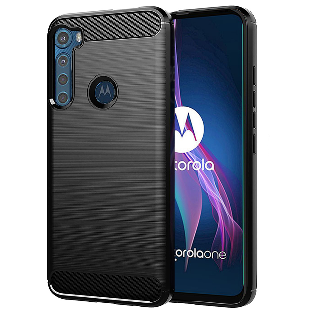 Калъф за Motorola One Fusion Plus - Techsuit Carbon Silicone - Черен