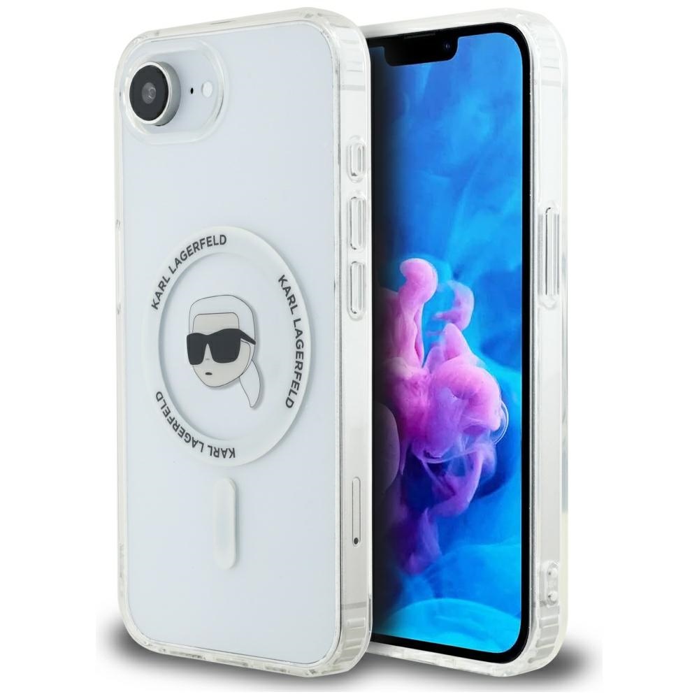 Калъф за iPhone 16e / iPhone 17e - Karl Lagerfeld IML MagSafe (KLHMPMPSE4HLHLSKIH) - Бял Karl`s Head