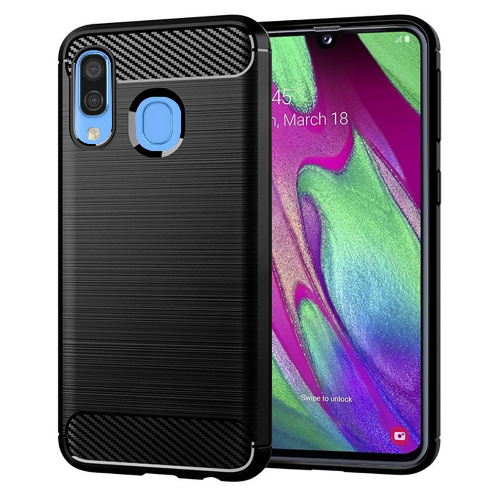 Калъф за Samsung Galaxy A40 - Techsuit Carbon Silicone - Черен