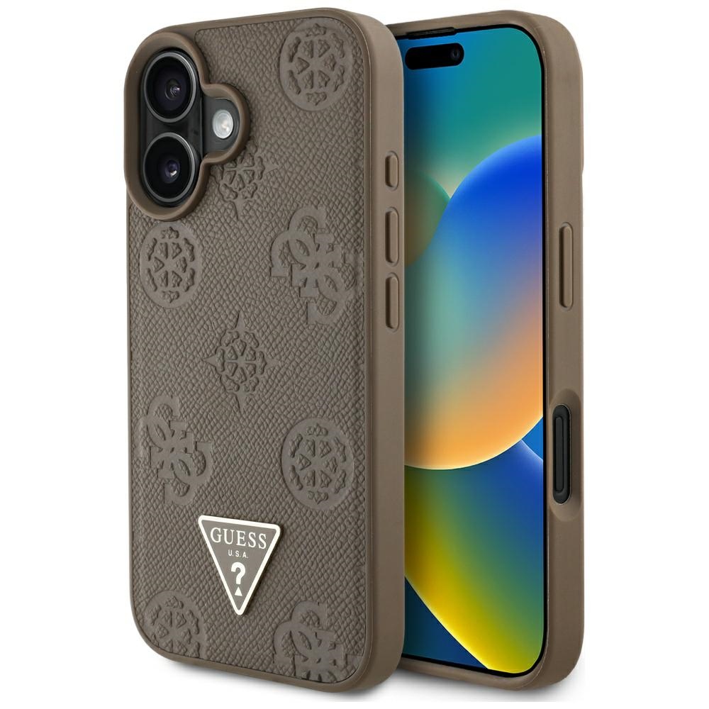 Калъф за iPhone 16 - Guess Peony Grained Hot Stamp Hot Stamp Triangle MagSafe (GUHMP16SPGBTMW) - Кафяв