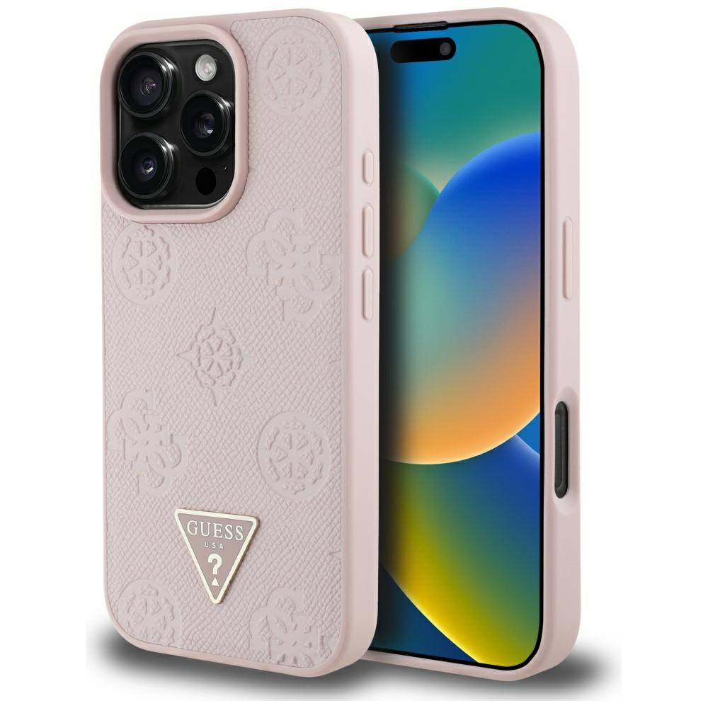 Калъф за iPhone 16 Pro - Guess Peony Grained Hot Stamp Hot Stamp Triangle MagSafe (GUHMP16LPGBTMP) - Розов