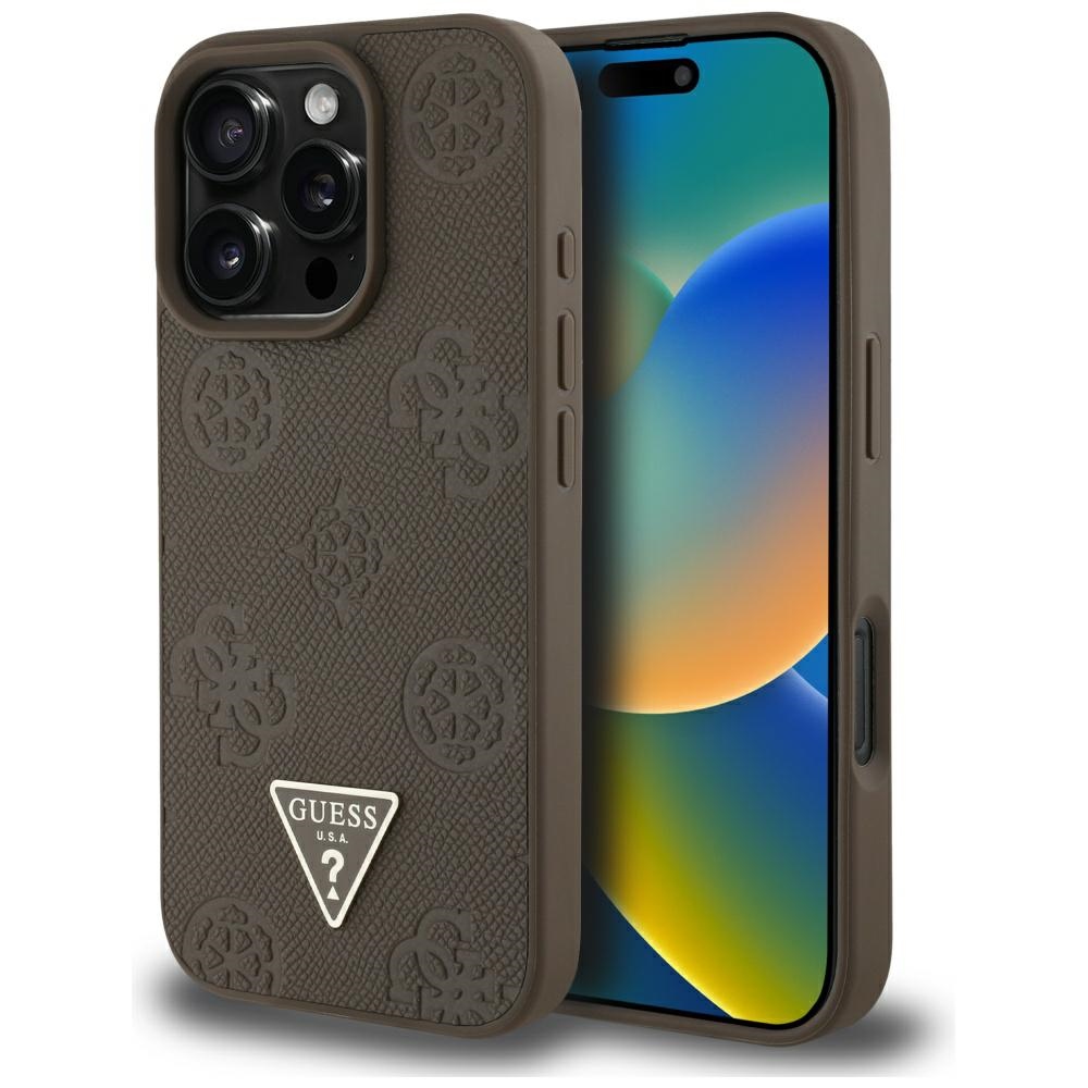 Калъф за iPhone 16 Pro - Guess Peony Grained Hot Stamp Hot Stamp Triangle MagSafe (GUHMP16LPGBTMW) - Кафяв