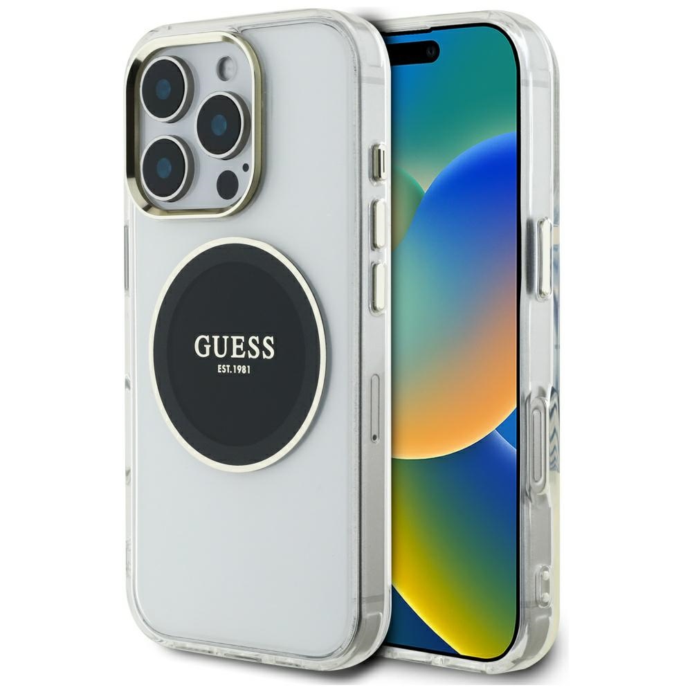 Калъф за iPhone 16 Pro - Guess IML Metal Colored Circle MagSafe (GUHMP16LHTDRCEDK) - Черен