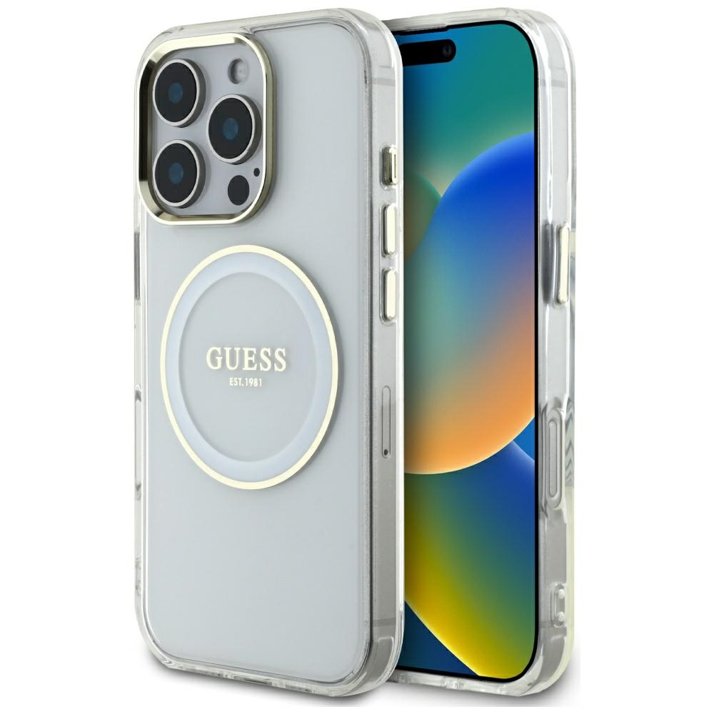 Калъф за iPhone 16 Pro - Guess IML Metal Colored Circle MagSafe (GUHMP16LHTDRCEDH) - Бял