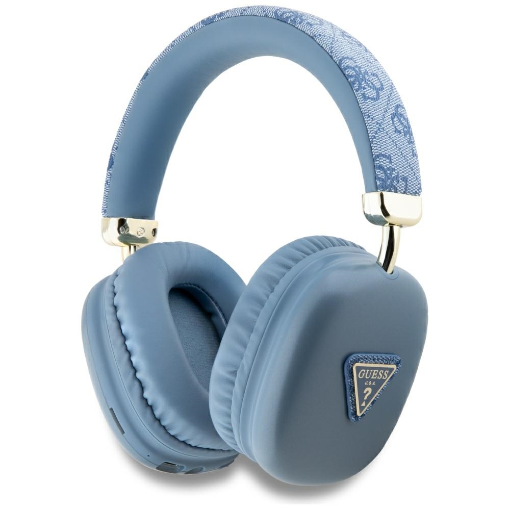 Bluetooth 5.3 безжична слушалка, USB-C, AUX, за ухо, 400mAh, IPX4 - лого на Guess 4G златен триъгълник (GUBHK1P4TPB) - Син