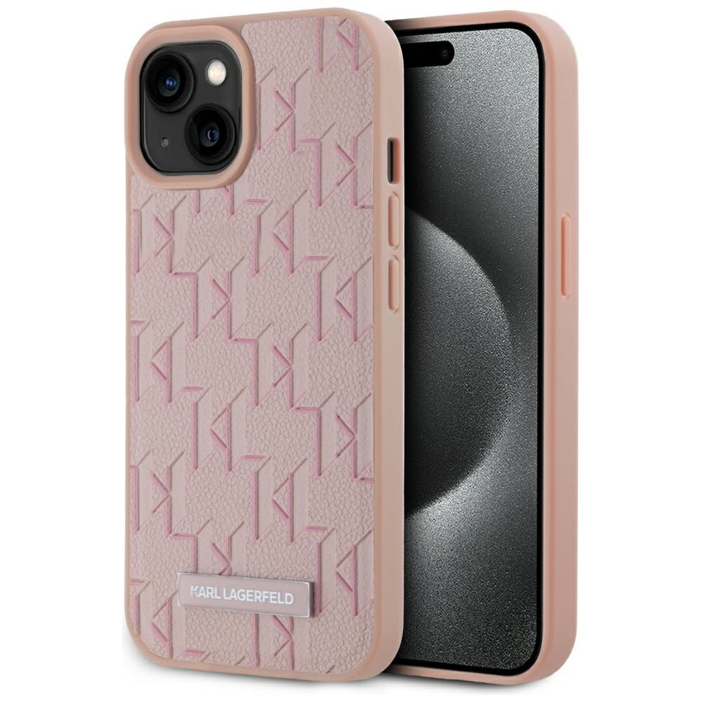 Калъф за IPhone 15 - Karl Lagerfeld Leather MagSafe (KLHMP15SPKHPORPP) - Розов Hot Stamp