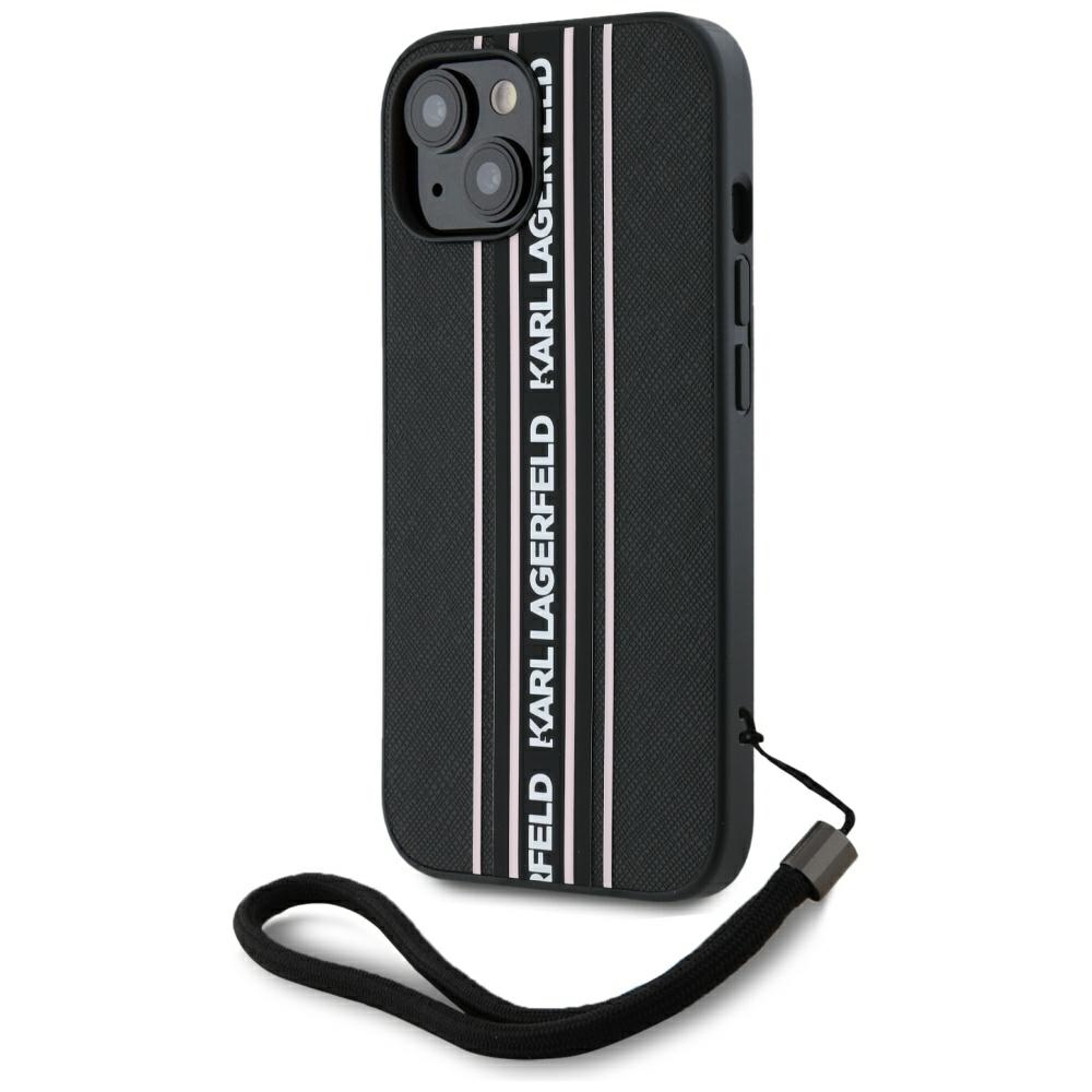 Калъф за iPhone 15 - Karl Lagerfeld Saffiano Saffiano Athleisure Stripes Cord (KLHCP15SPAMSCSCNSP) - Розов