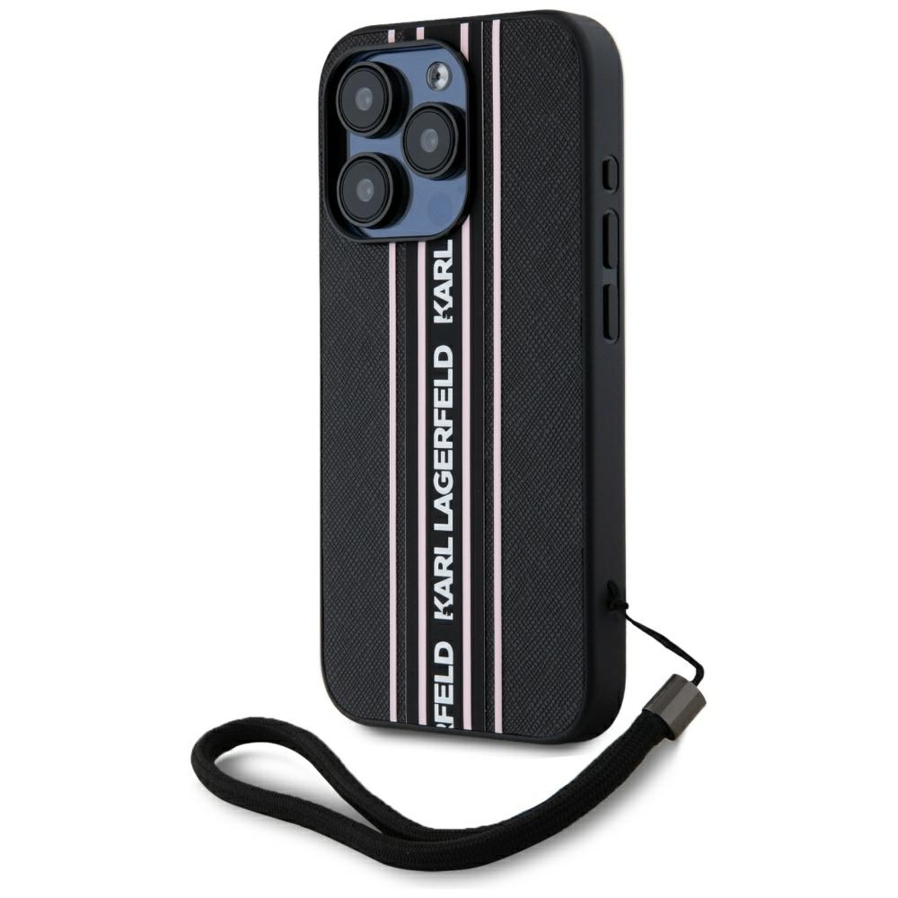 Калъф за iPhone 15 Pro - Karl Lagerfeld Saffiano Saffiano Athleisure Stripes Cord (KLHCP15LPAMPAMSCNSP) - Розов