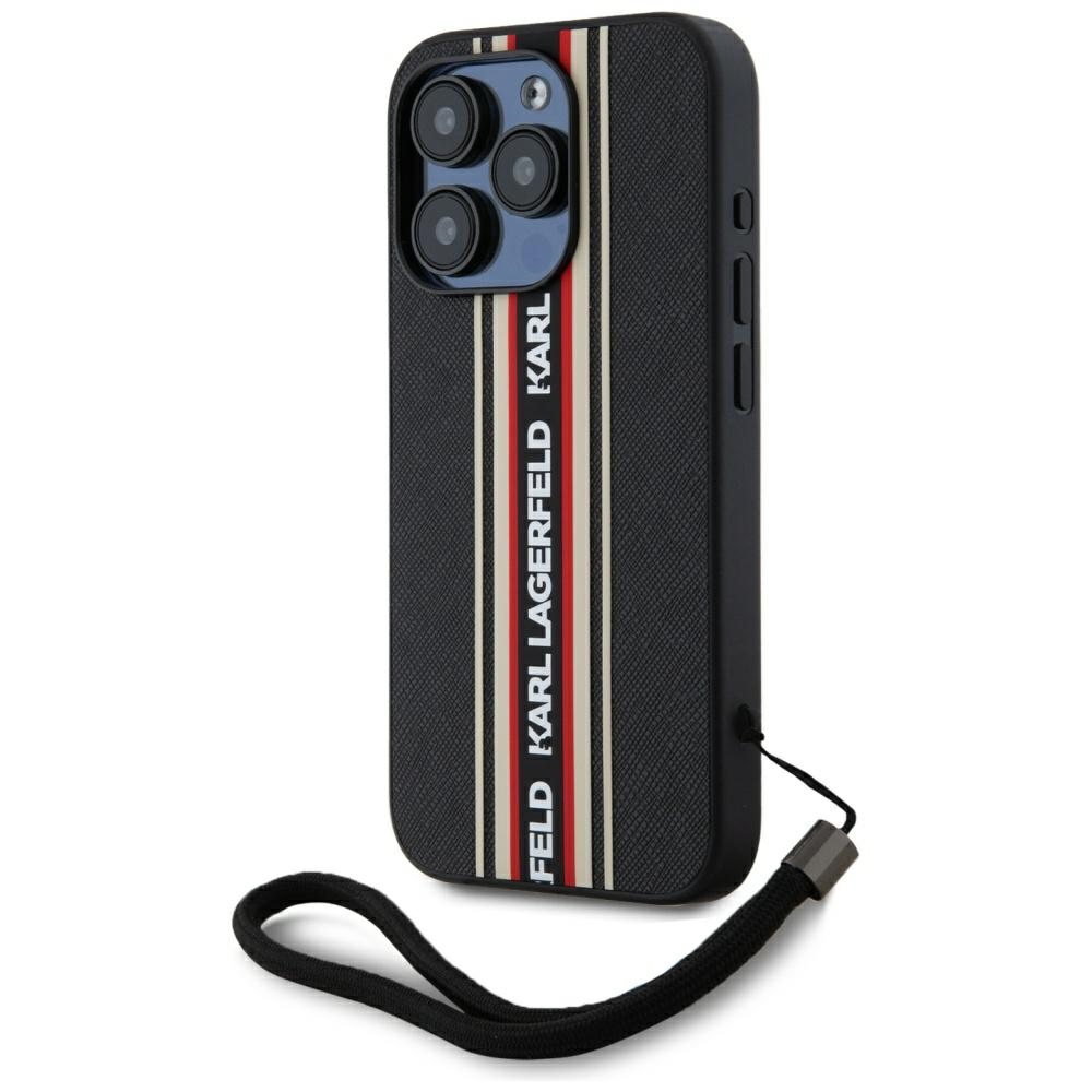 Калъф за iPhone 15 Pro Max - Karl Lagerfeld Saffiano Saffiano Athleisure Stripes Cord (KLHCP15XPAMSCSCNSR) - Червен